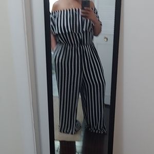 Off Shoulder Striped Jumpsuit